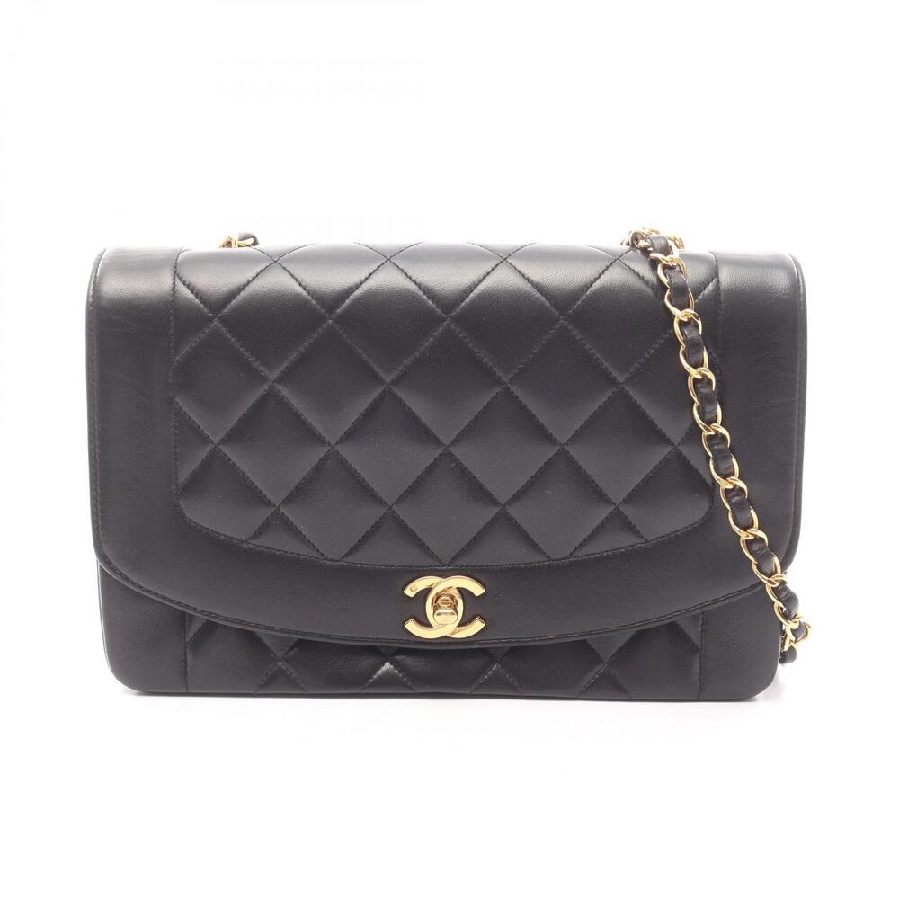 Chanel Matelasse Diana Flap Shoulder Bag Lambskin Sheepskin Leather Black